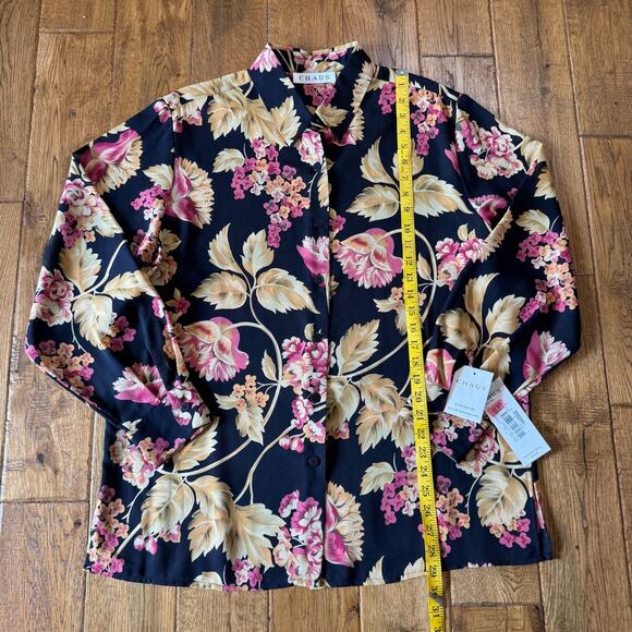NWT Chaus Womens Button Up Blouse & Skirt Set Sz 16 Black Floral Business career - Picture 4 of 11